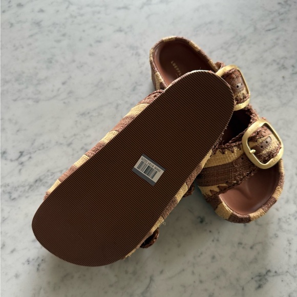 Loeffler Randall Brown and Tan Striped Buckle Slide Sandals - Picture 3 of 4